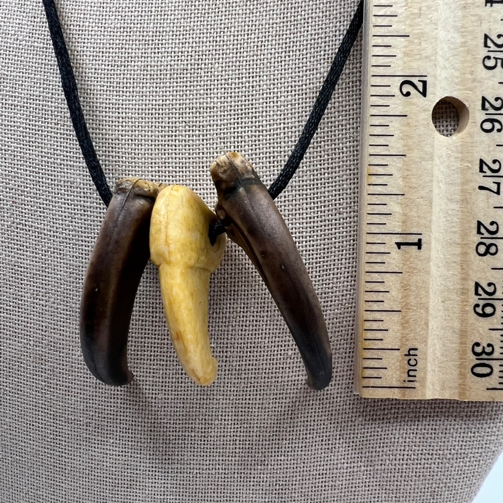 3 Claw Tooth Pendant Necklace Tribal Boho Primitive Style Black Cord Unisex - Picture 6 of 10